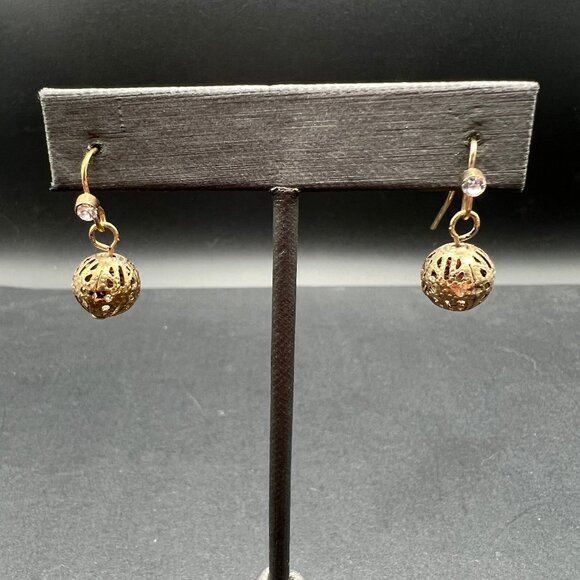 Vintage Pierced Earrings Crystal and Gold Tone Open Bead - Picture 1 of 6